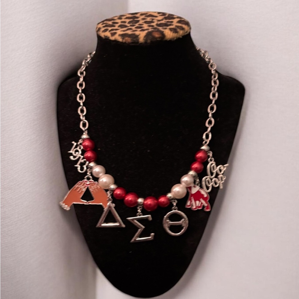 Delta Sigma Theta Red and Silver Necklace - Picture 2 of 2